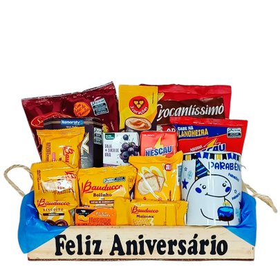 Cesta de Aniversário Azul Média Com Caneca