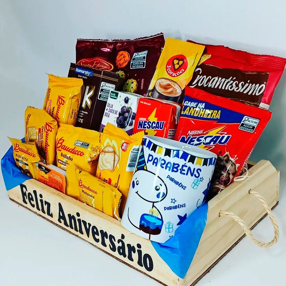 Cesta de Aniversário Azul Média Com Caneca