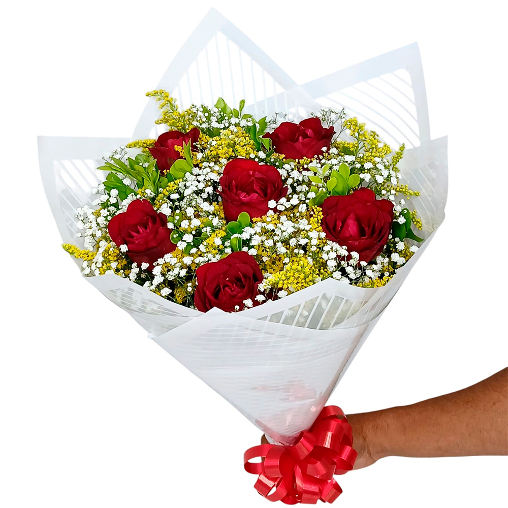 Buquê de Rosas Vermelhas 6 Lindas Unidades