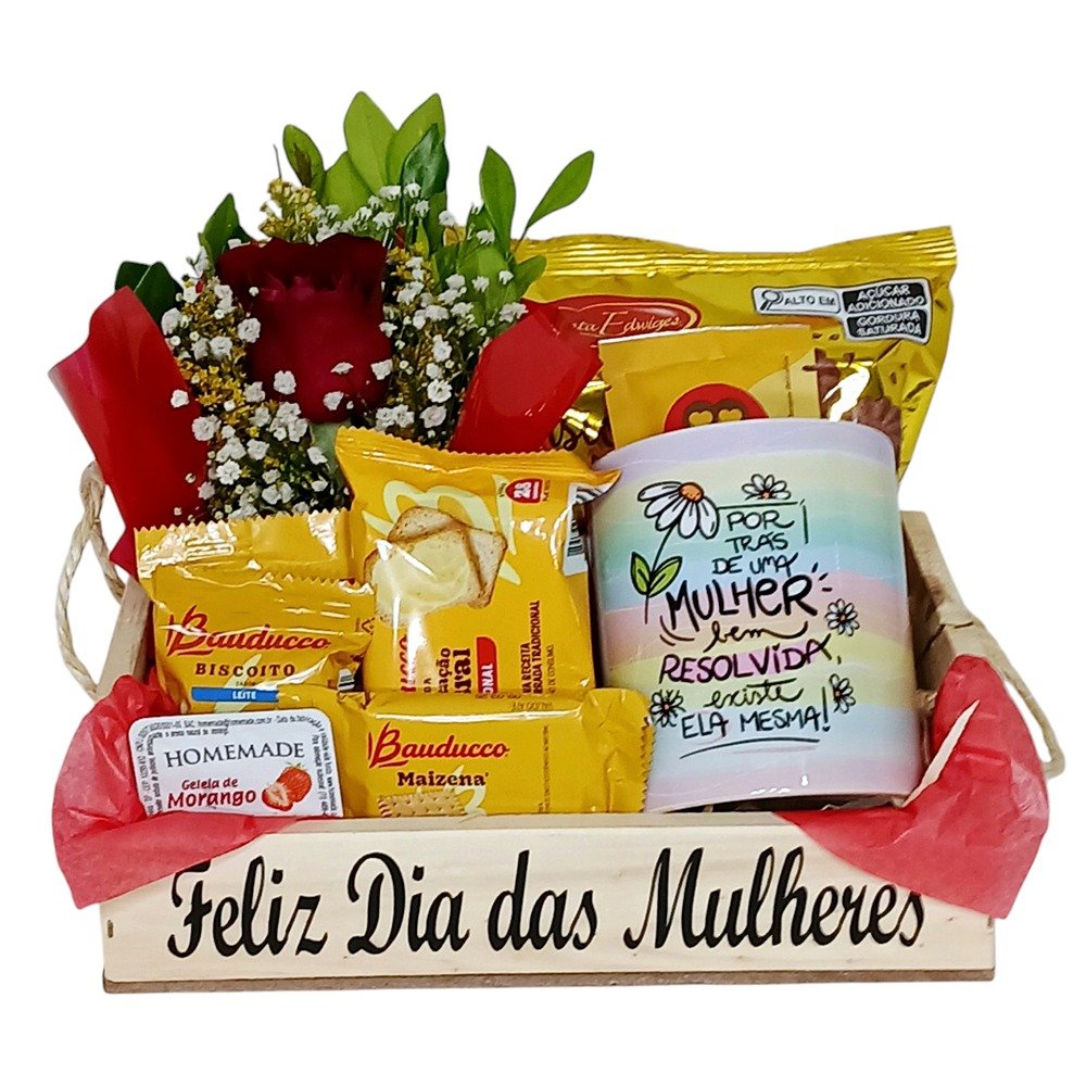 Cesta Pequena com Caneca e Flores, Dia da Mulher