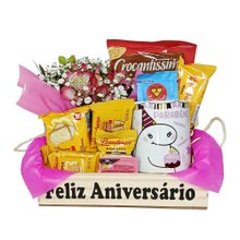 Cesta de Aniversário P Com Flor e Caneca