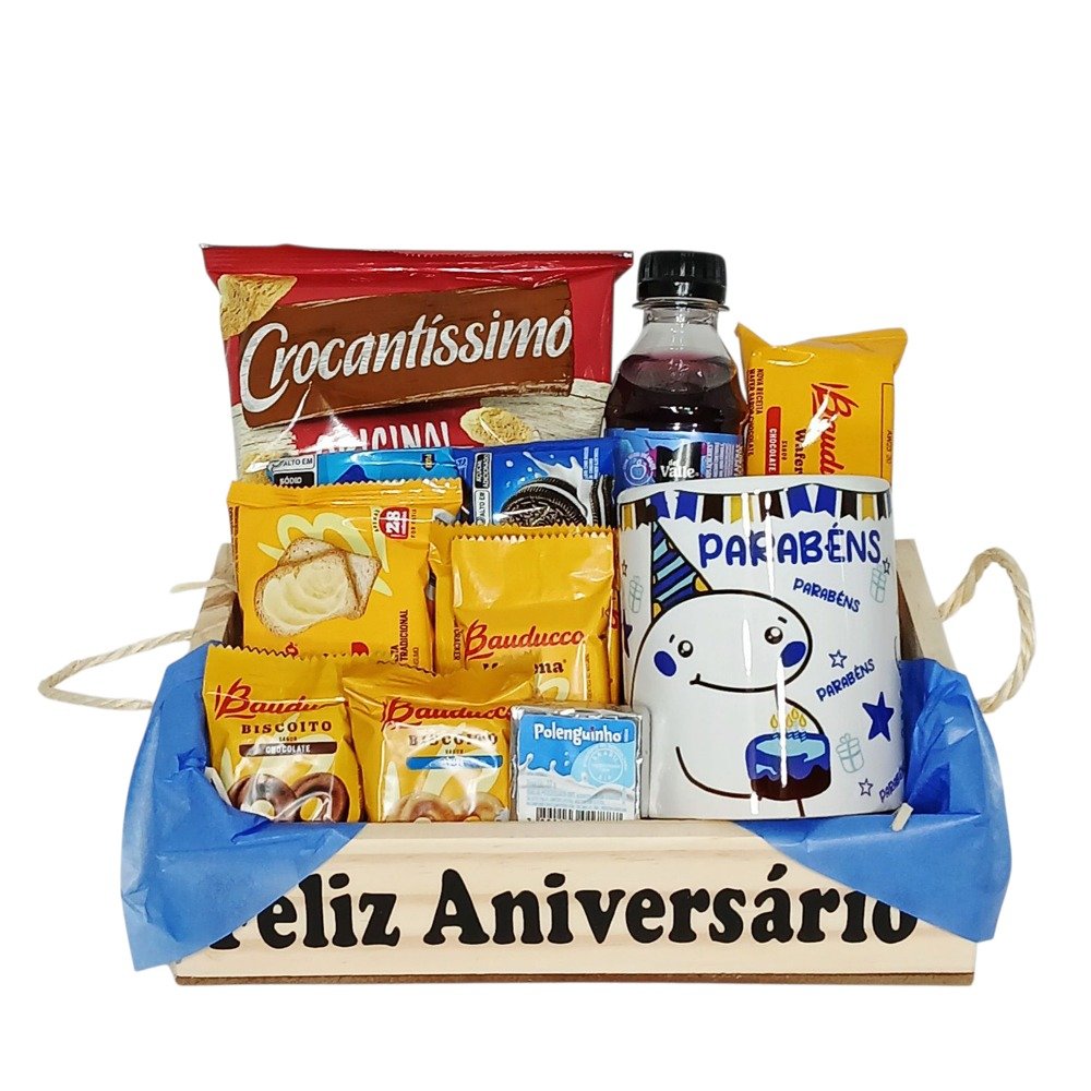 Cesta de Aniversário P Café com Caneca Azul