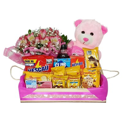 Bandeja Média Café Com Flores e Ursinho