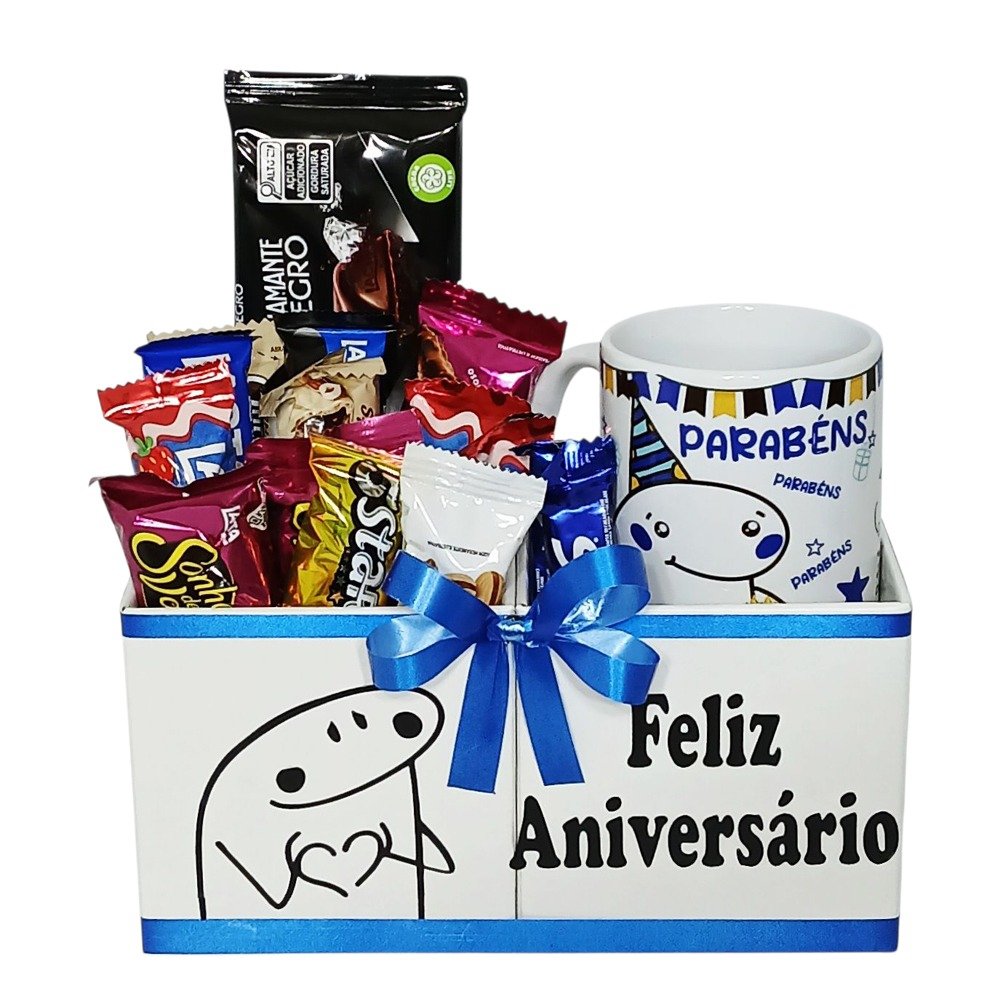 Box de Aniversário com Chocolates e Caneca Azul