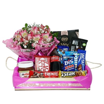 Bandeja Média de Chocolates com Astromélias