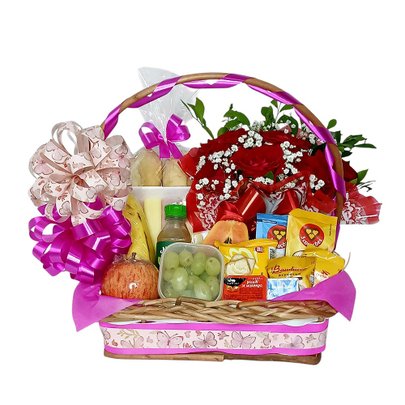 Cesta de Café Premium Média Com Rosas