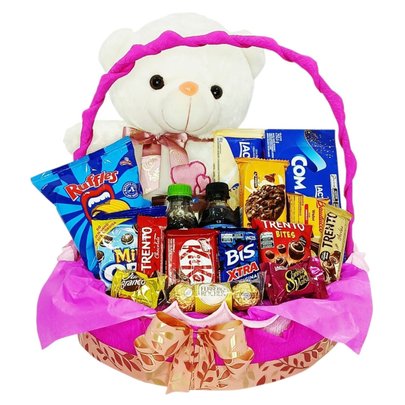 Cesta de Chocolates Super Grande com Urso de Pelúcia