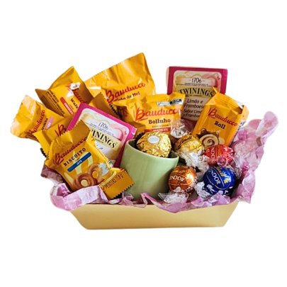 Cesta Gourmet Floral Lindt, Ferrero e Bauducco