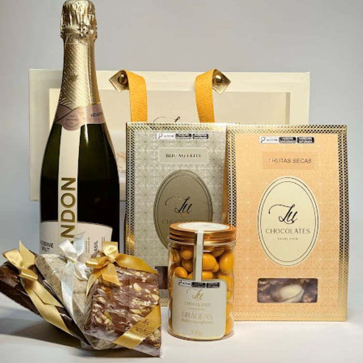 Cesta Puro Afeto Lu Chocolates com Chandon