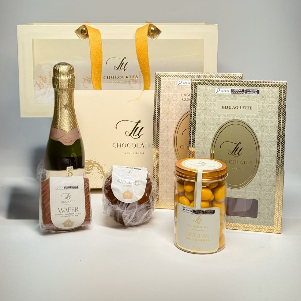 Cesta Doce Ternura Lu Chocolates com Chandon