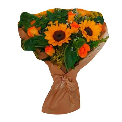 Buquê Rosa e Girassol Laranja