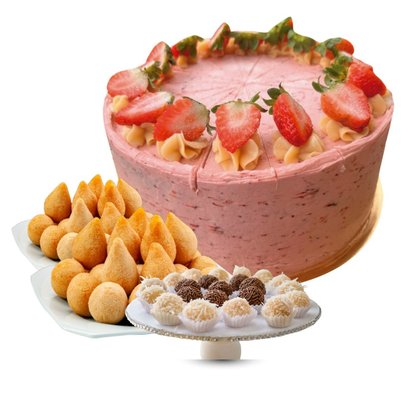 Kit Festa Bolo Ninho com Morango Salgados e Docinhos