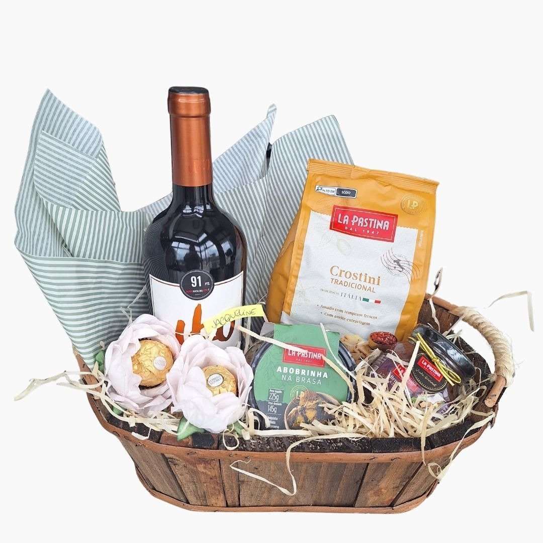 Cesta Vinho Argentino e Delicias Italianas