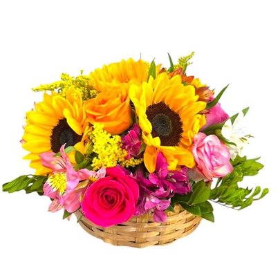 Cesta Mix de Girassóis com Rosas
