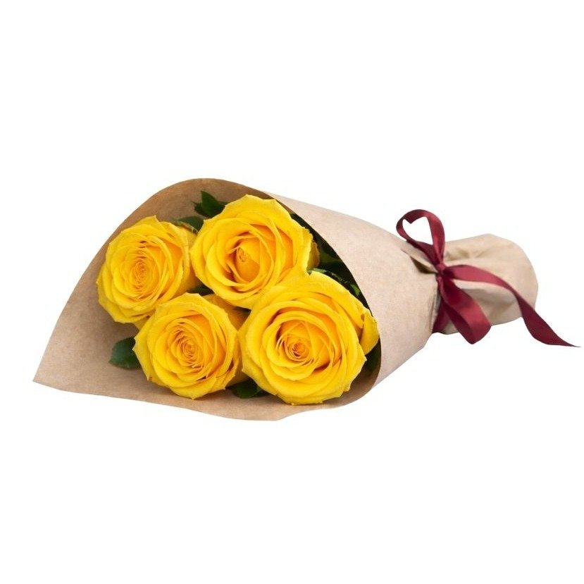 Lindo Buquê de 4 Rosas Amarelas