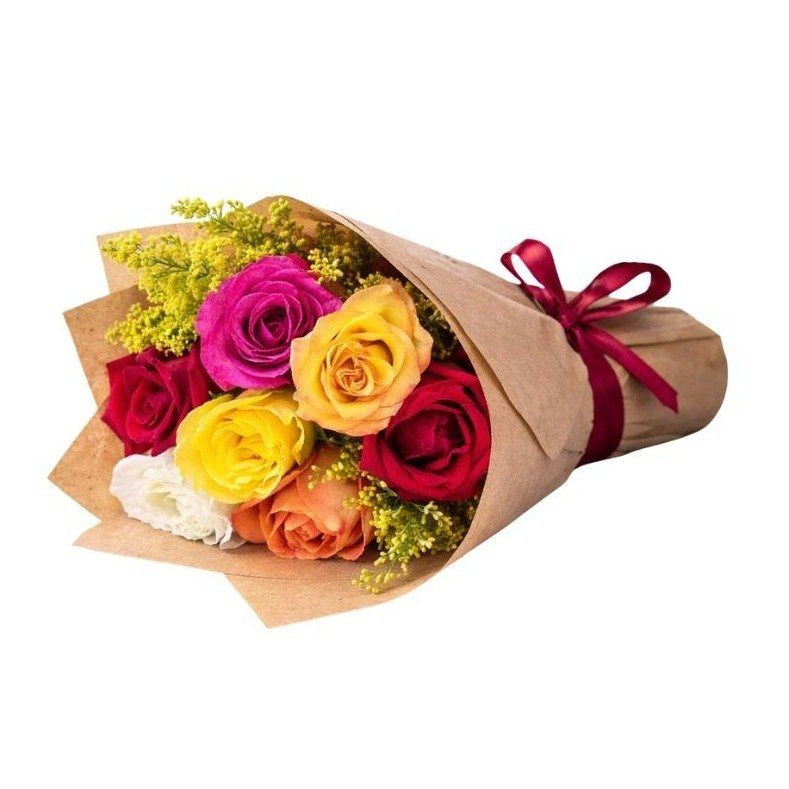 Lindo Buquê de 7 Rosas Coloridas com Tango