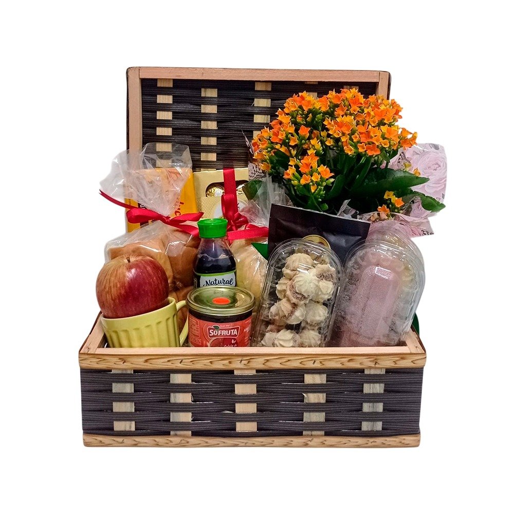 Cesta café da manhã com kalanchoe