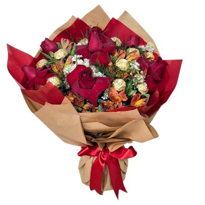 Buquê Luxo 6 Rosas com Ferrero Rocher