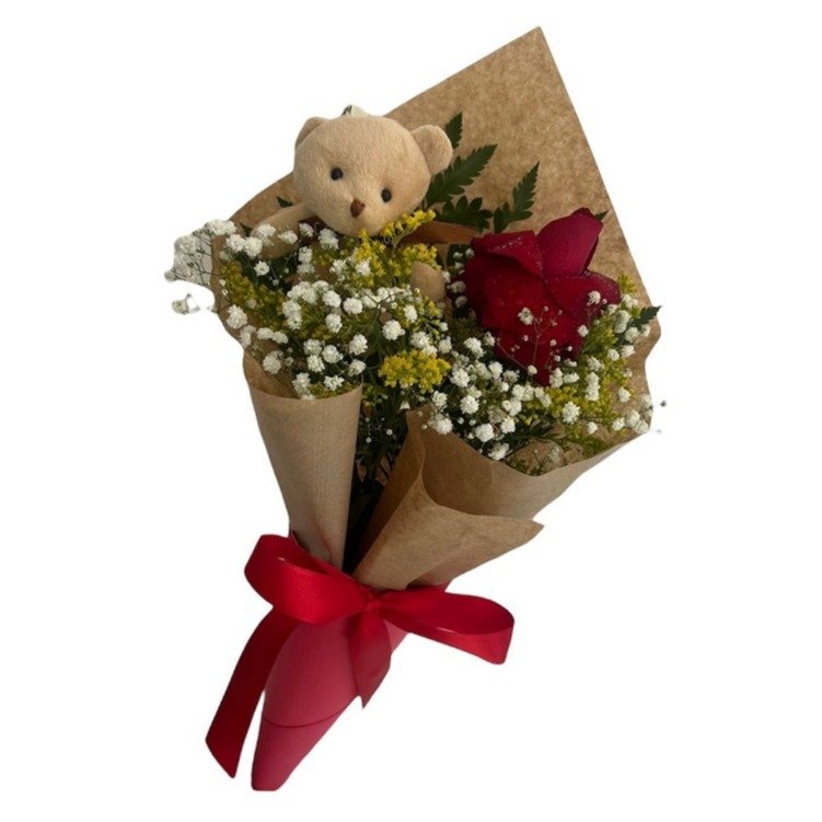 Arranjo com Rosa e Ursinho 