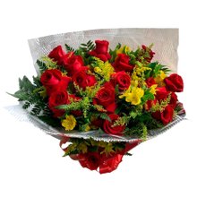 Buquê Rosas Vermelhas com Astromélias