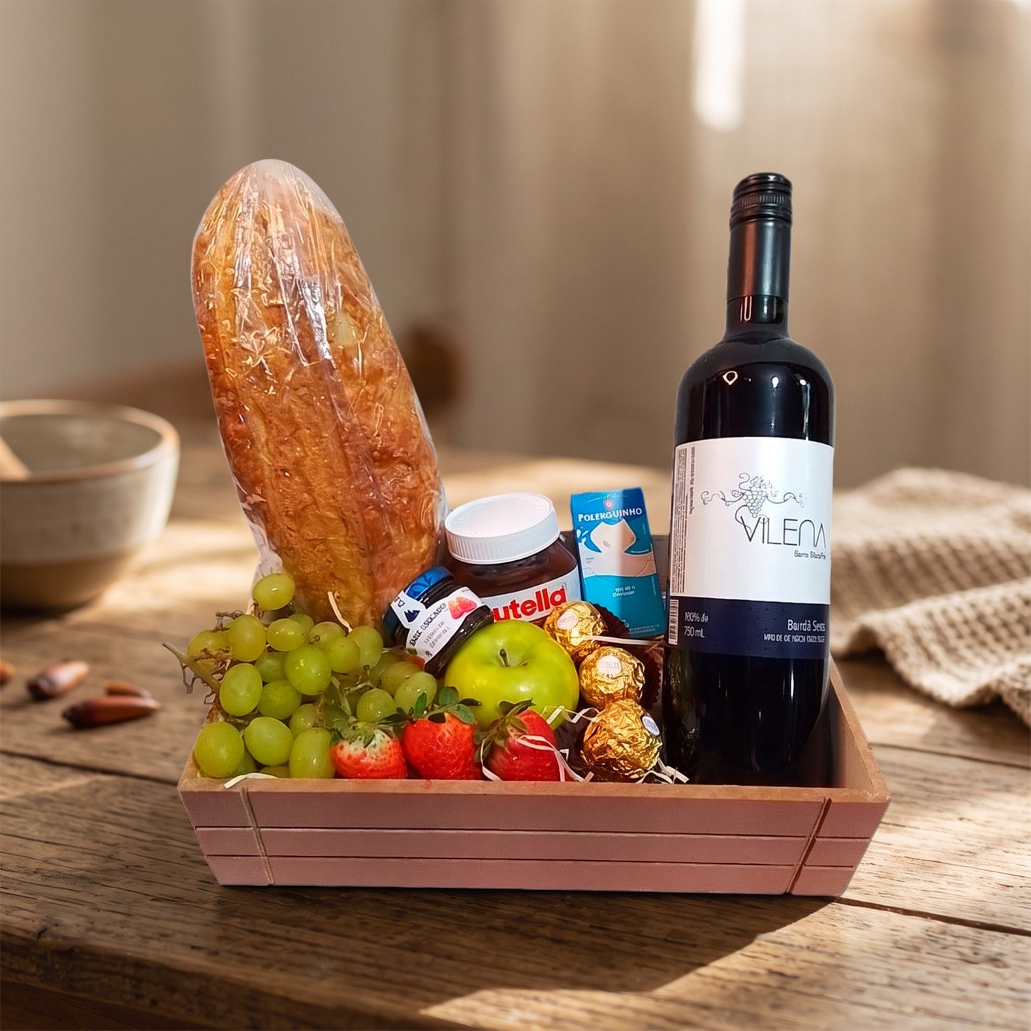 Cesta de Vinho e Frutas