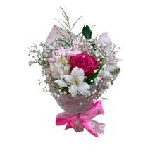 Ramalhete com 1 Rosa  e Astromelias