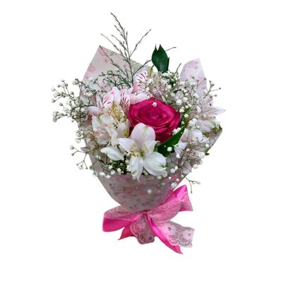 Ramalhete com 1 Rosa  e Astromelias