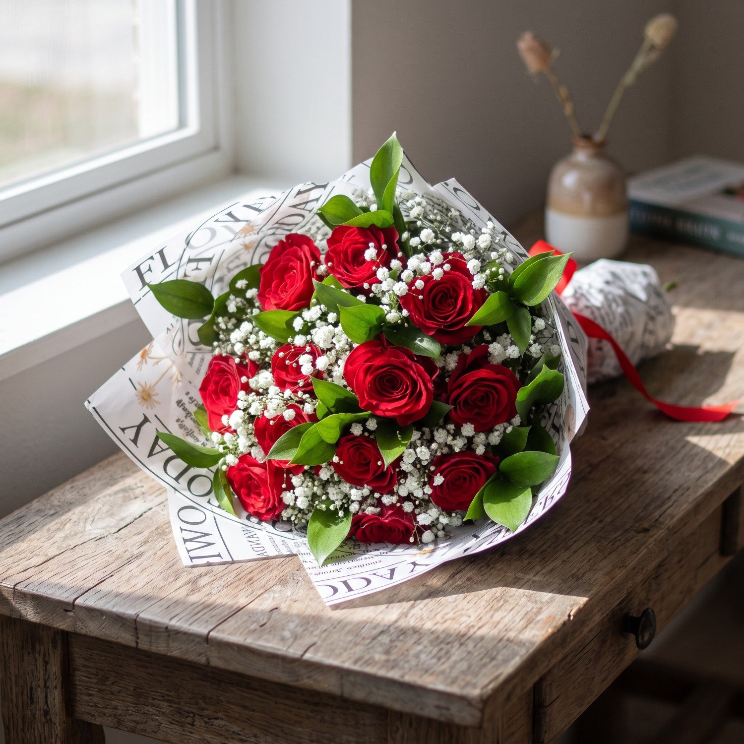 Buquê 12 Rosas Vermelhas Colombianas