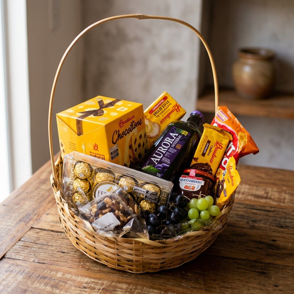 Cesta de Frutas, Chocolates e Chocotone 