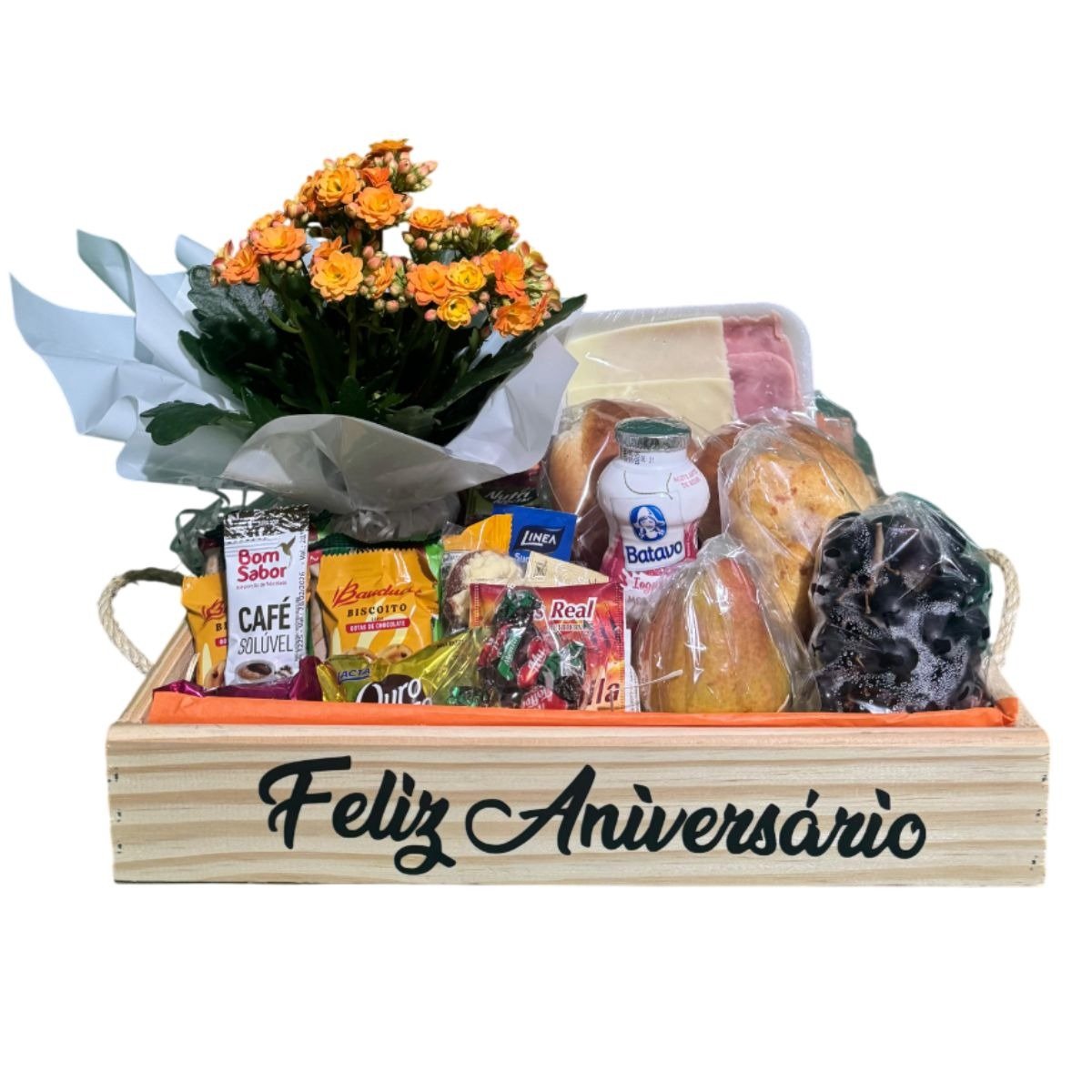Cesta de Aniversário com Frase de Feliz Aniversário