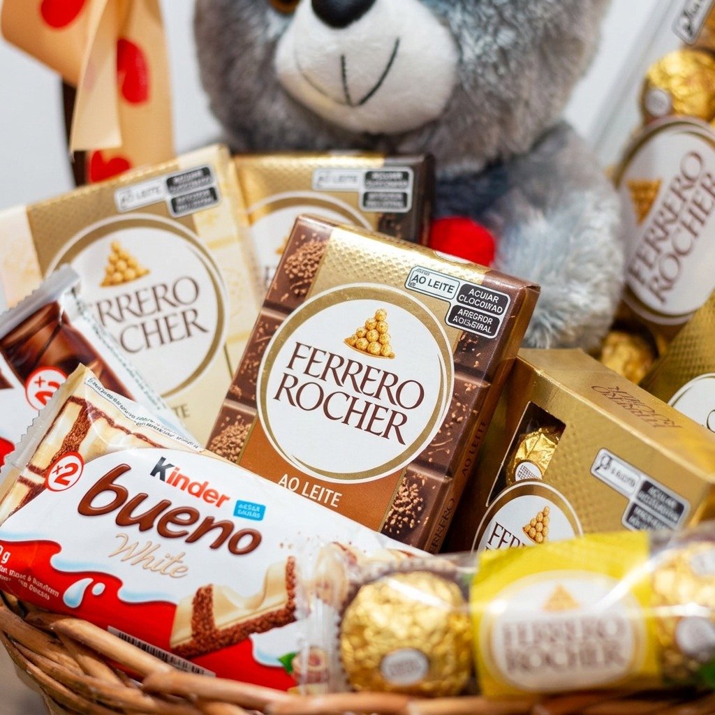 Cesta Chocolate e Pelúcia Rocher