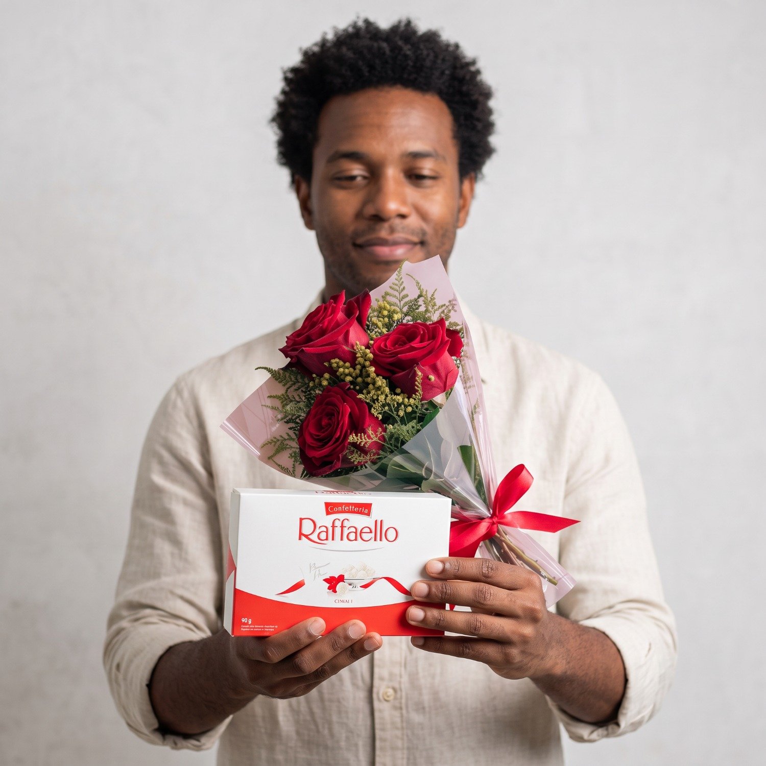 Buquê de 3 Rosas e Raffaello