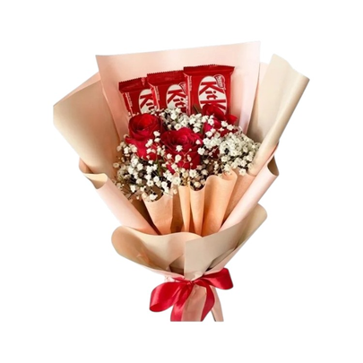 Buquê com 3 Rosas e Kit Kat