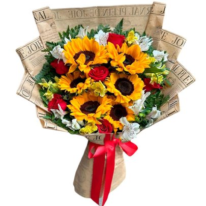 Buquê Ramalhete Girassóis E Rosas