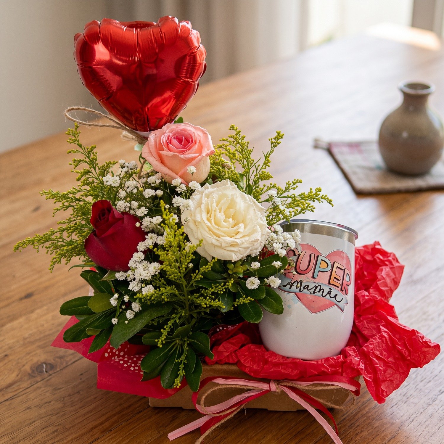 Box Carinho de Mãe com Rosas, Caneca e Balão