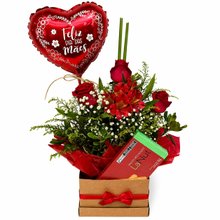 Box Encanto Dia das Mães com Flores, Chocolate e Balão