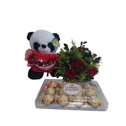 Buquê de Rosas com Pelúcia e Ferrero