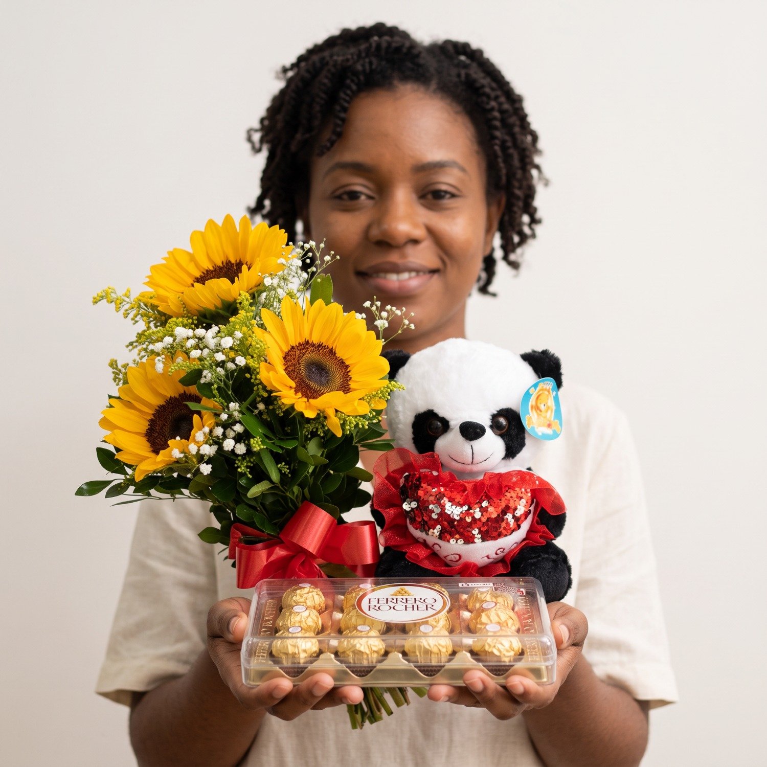 Lindo Buquê de Girassóis com Pelúcia e Chocolate