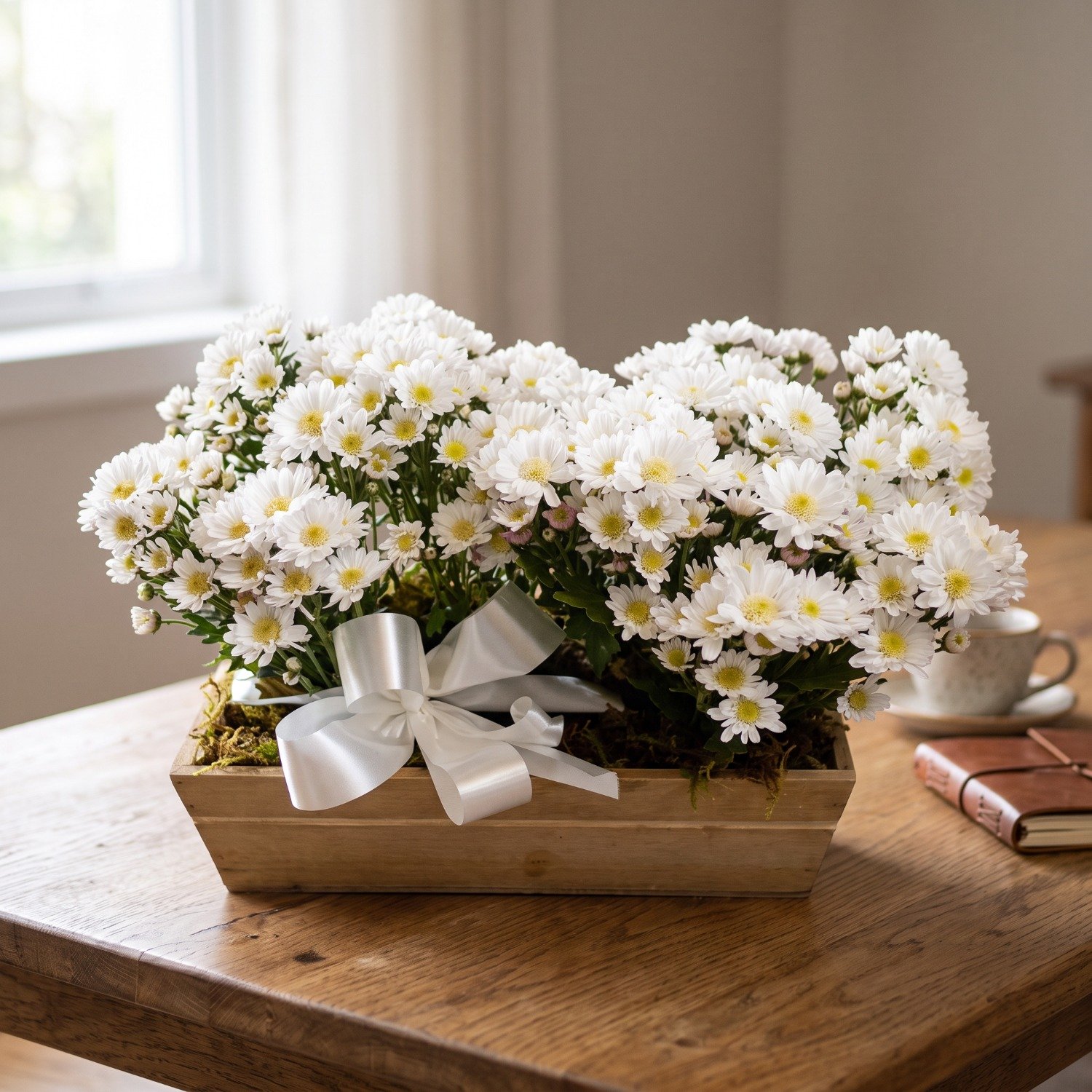 Cachepot com 2 Flores Margaridas Brancas