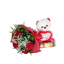 Buquê com Rosas, Pelúcia e Bombons