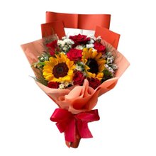 Buquê Mix Rosas e Girassol