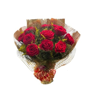Buquê  Dourado com Rosas Vermelhas