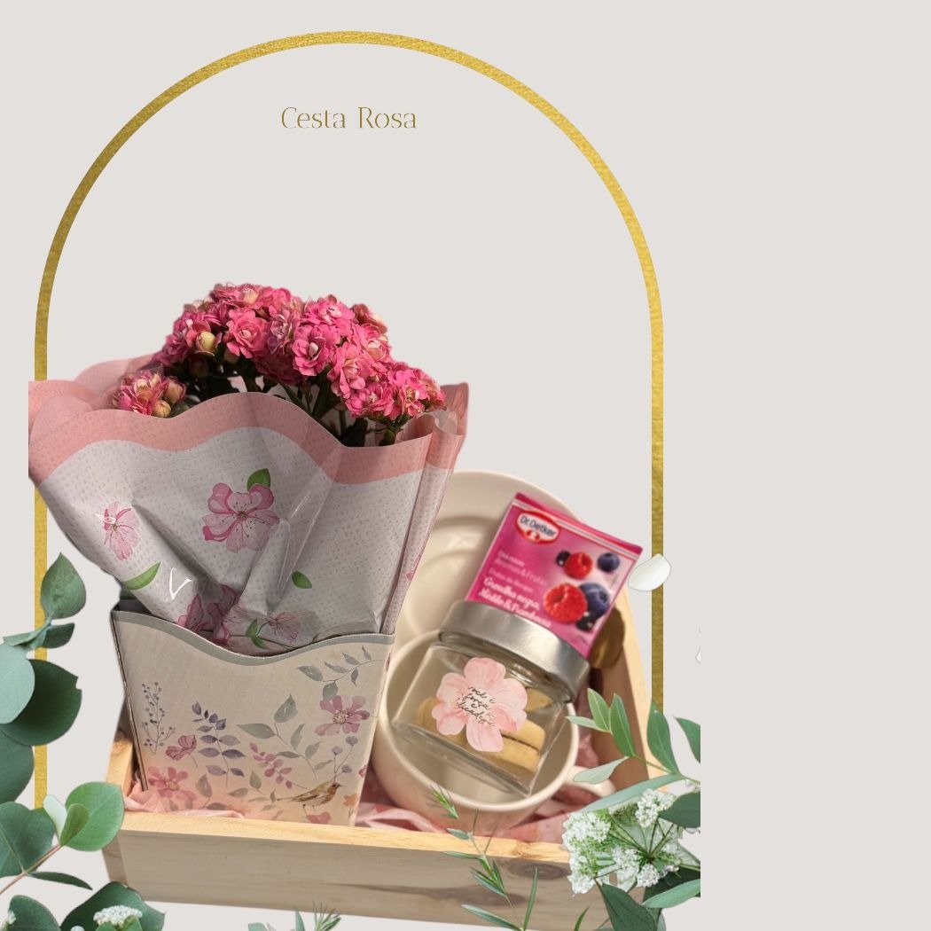 Cesta Mimo Outubro Rosa Presente Delicado com Flor