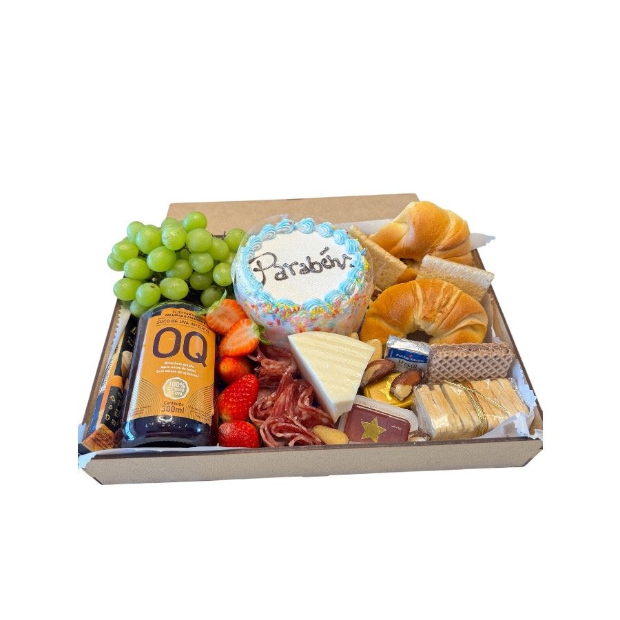 Cesta de Café da Manhã com Bento Cake Decorado e Mini 