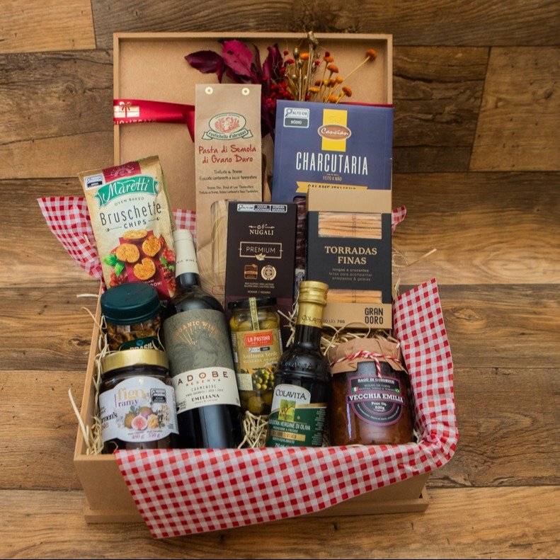 Cesta Presente Gourmet com Vinho & Pasta Italiana