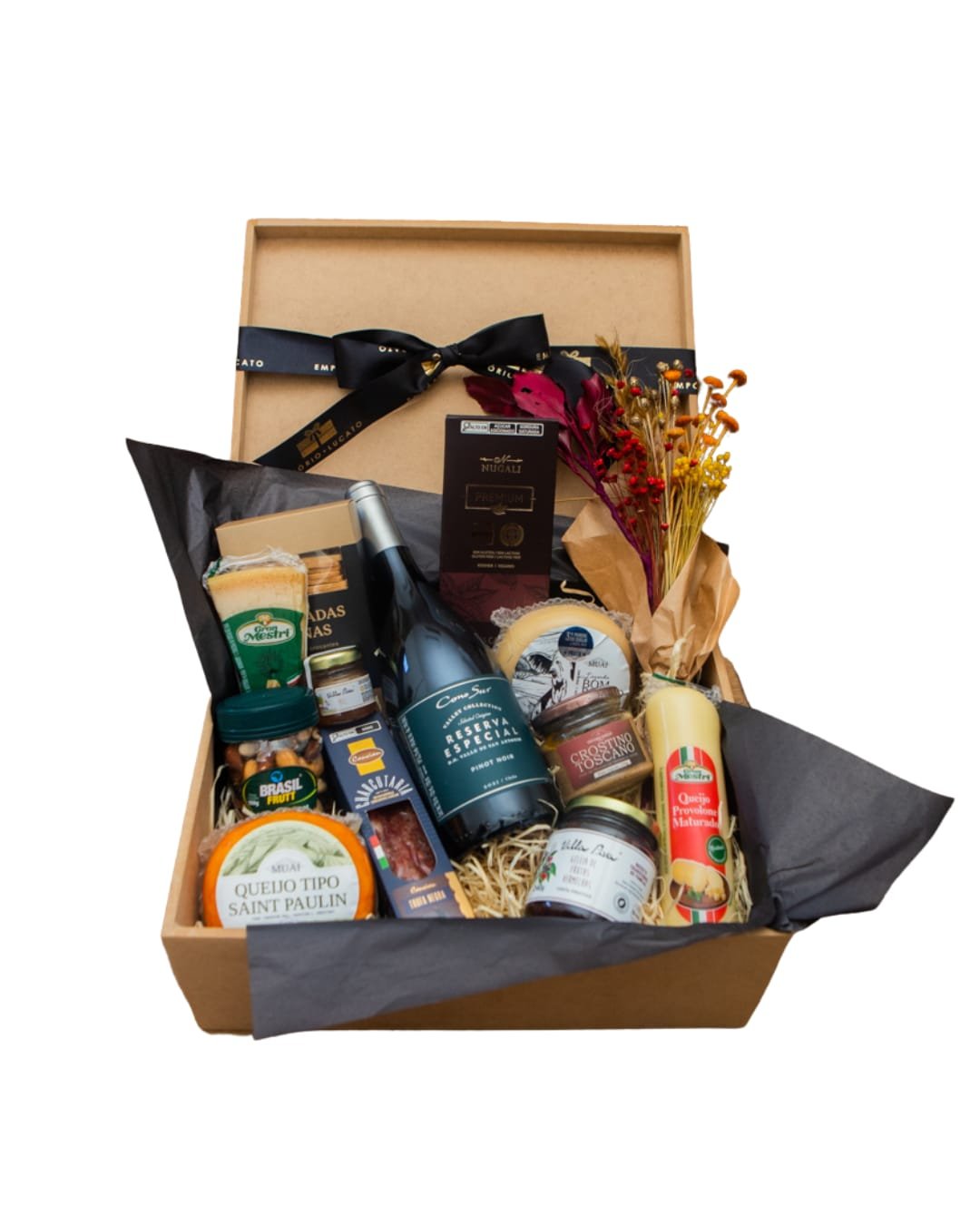 Cesta Presente Luxo Gourmet Queijos & Vinho