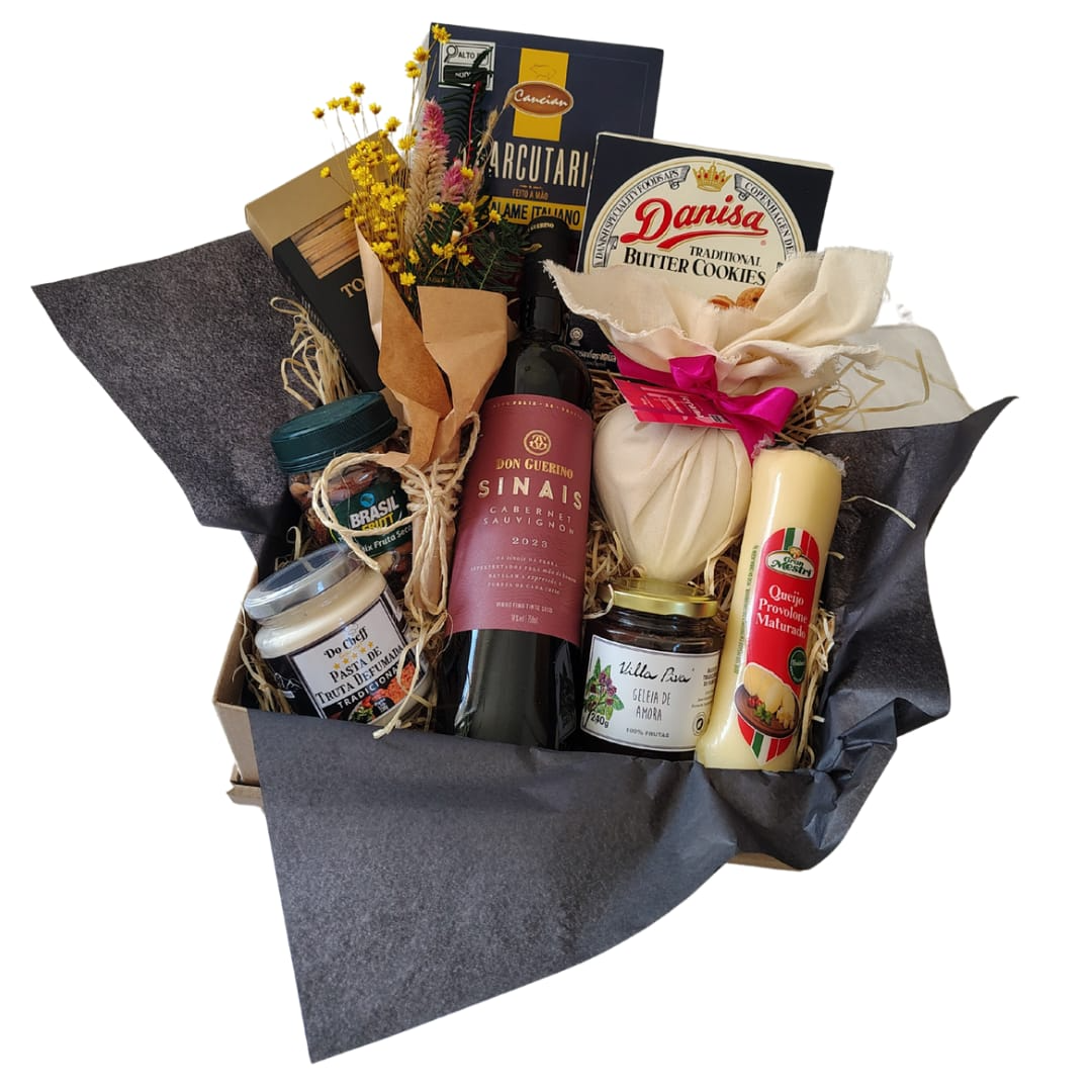 Cesta Gourmet Com Queijo, Vinho & Chocolate