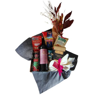 Cesta Gourmet c/ Vinho, Massa Italiana e Chocolate