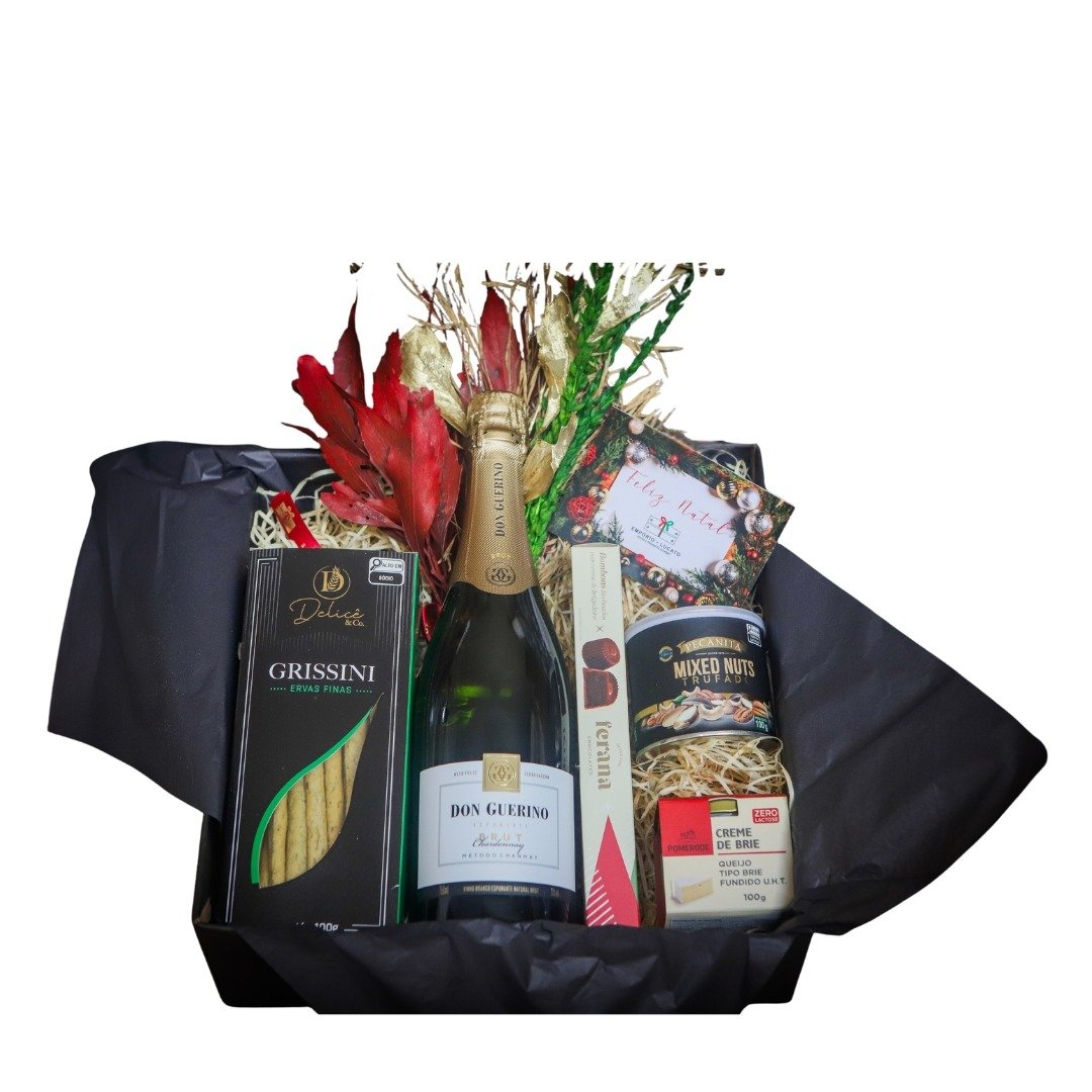 Cesta de Natal Presente com Chocolate e Espumante 