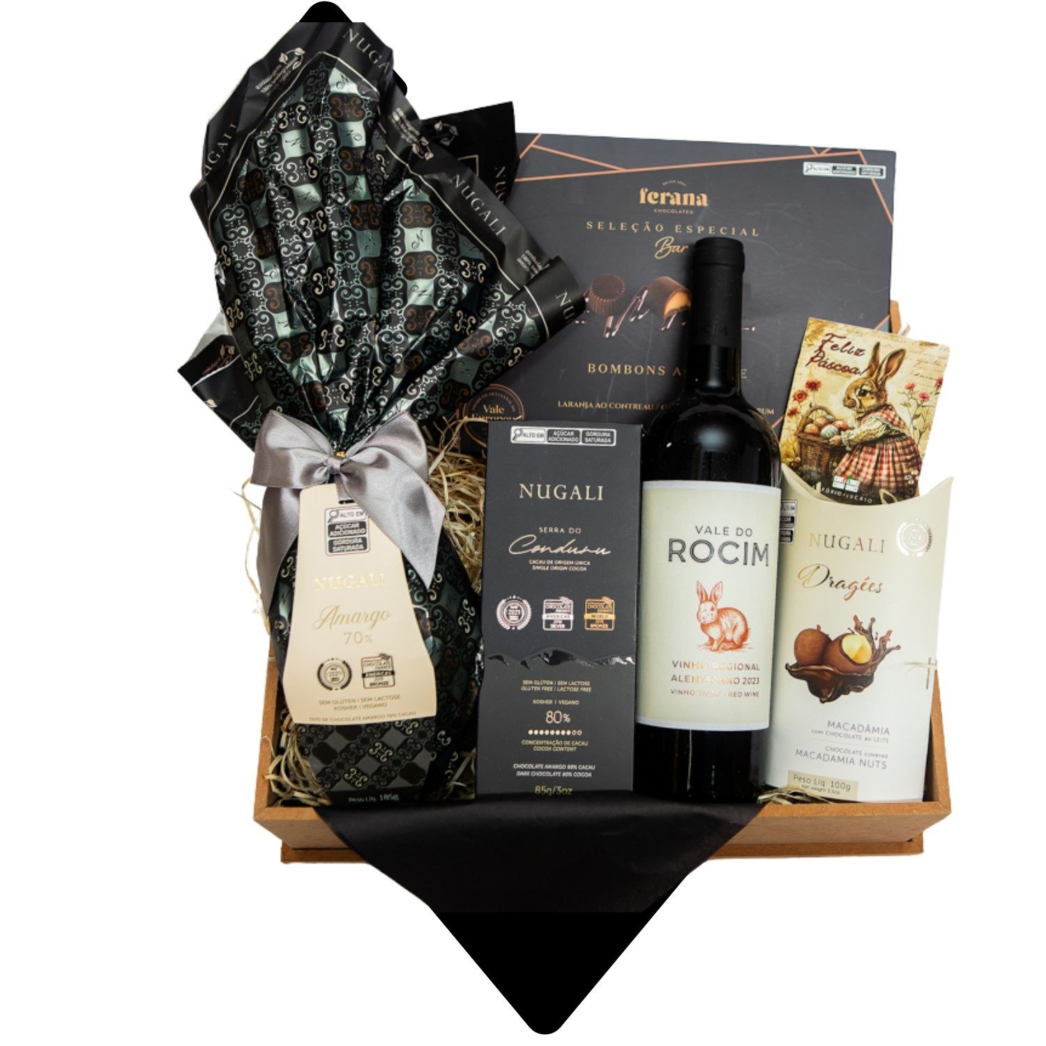 Cesta Gourmet de Páscoa com Vinho & Chocolates